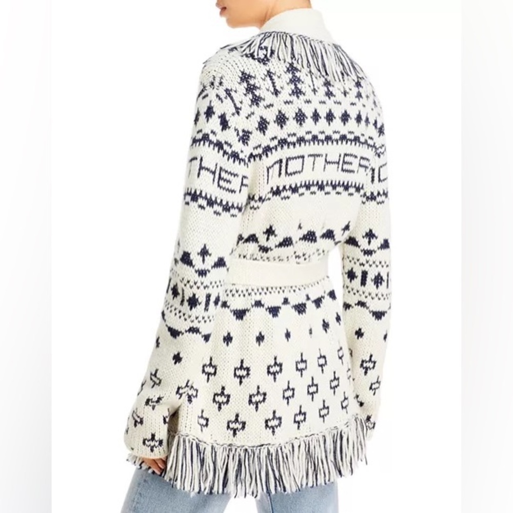 MOTHER Ivory and Navy Geometric Cardigan